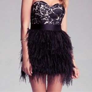 Bebe isis strapless feather cocktail corset dress